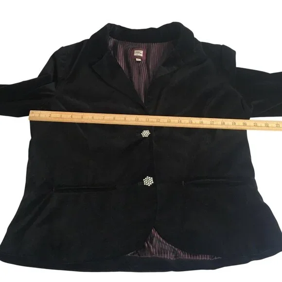 Black Velvet Blazer Rhinestone Buttons Jacket Womens XL - Picture 15 of 16